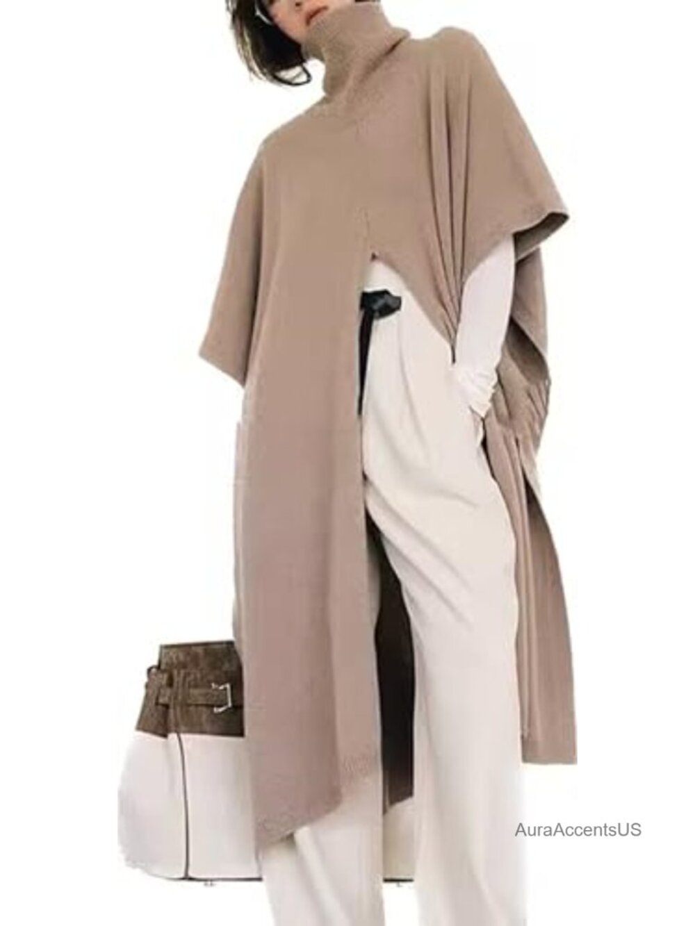 Cashmere Wool Knit Shawl Cape Poncho High Neck Sweater Warm Fall Winter